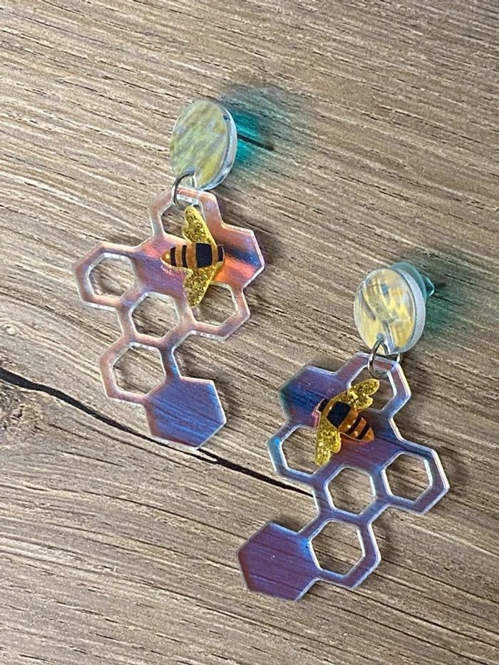 Paire de boucles d’oreille nid d abeille - photo numéro 2