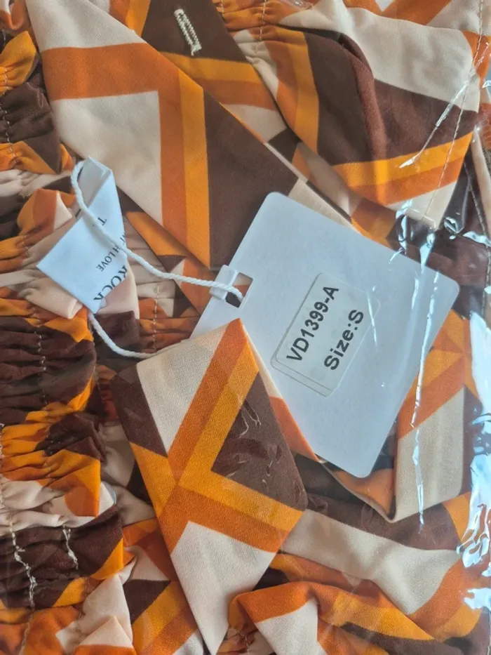 Top Court Plissé Orange et Marron Femme Taille S/36 - photo numéro 3