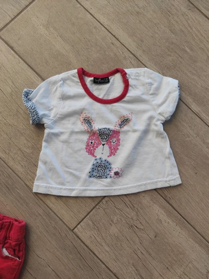 Short rouge et t-shirt 12 mois lapin - photo numéro 2