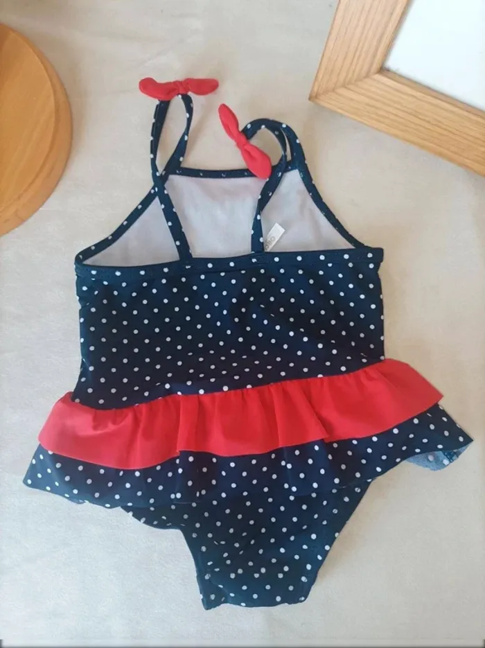 Maillot de bain une pièce bleu marine à pois Orchestra fille 6 mois - photo numéro 3