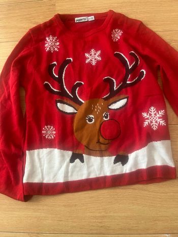pull de noel rouge fille pepperts 12 ans motif renne flocons chaud hiver festif