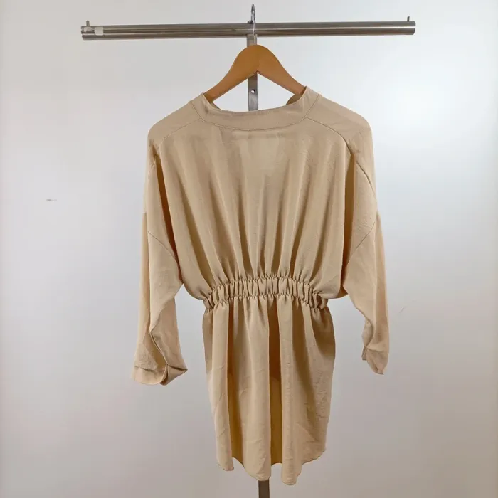 Tunique beige manches longues taille froncée col tunisien fluide T1 A1438 - photo numéro 5