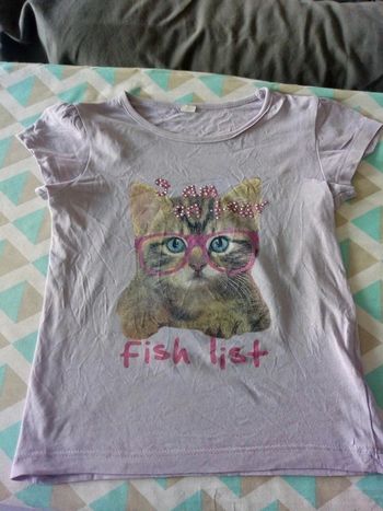 Tee-shirt chat à lunettes avec strass