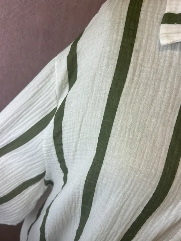 chemise femme gaz de coton kaki et blanc neuf taille 48 taille 50 top blouse femme - photo numéro 3
