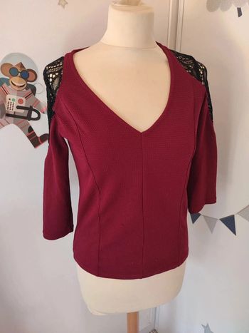 Blouse manches 3/4 mim bordeaux et noir très bon état tailleS
