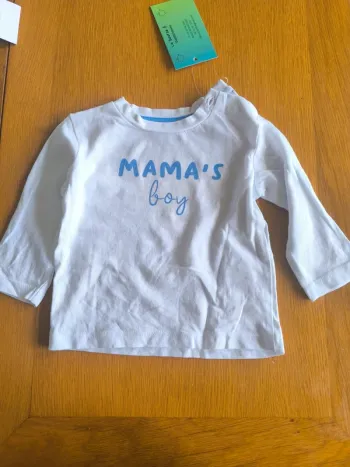 306491 tee-shirt ML Blanc garçon 3 mois "mama's boy"