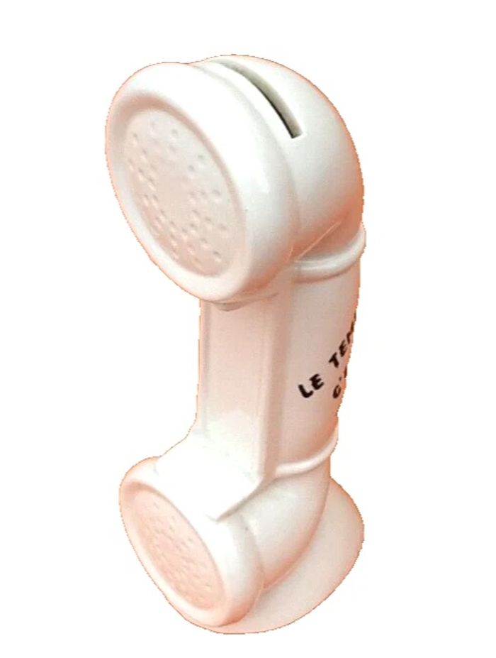 Tirelire Combiné téléphone " Le temps c' est de l' argent " Céramique blanche - photo numéro 8