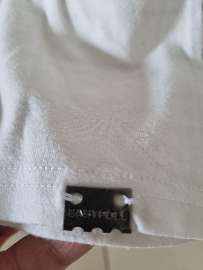 T-shirt blanc rayures col V taille L - photo numéro 4