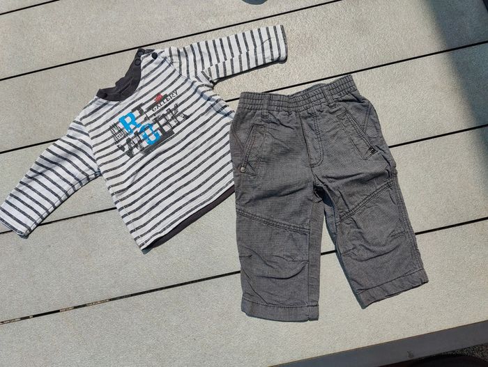 Ensemble garçon gris jean Bourget 9 mois