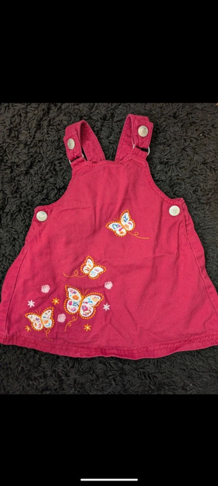 Lot robe salopettes jaune moutarde, rouge rose  12m - photo numéro 2