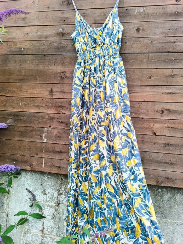 Robe longue bleue marine et beige été taille 40/42