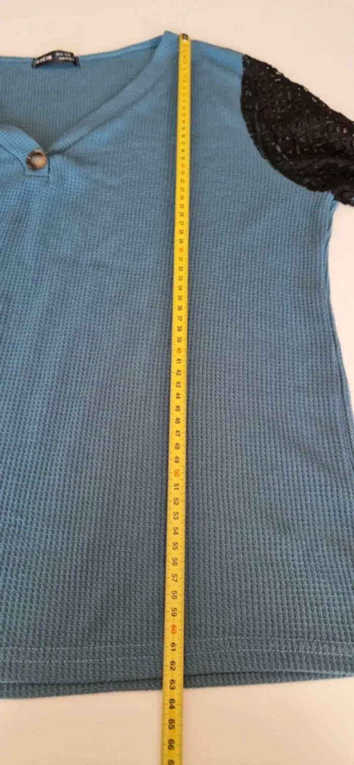 T.shirt nid d'abeille manches longues dentelle - photo numéro 4