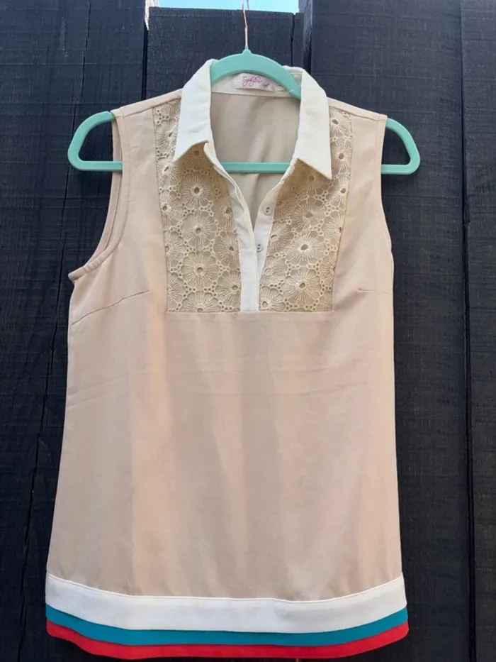 Chemise sans manche dentelle doré t L