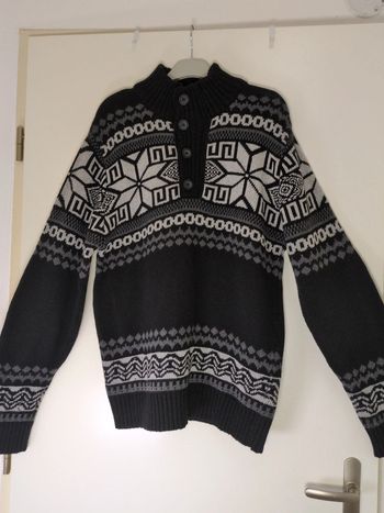 Pull jacquard noir et gris laine Atlas for men XL