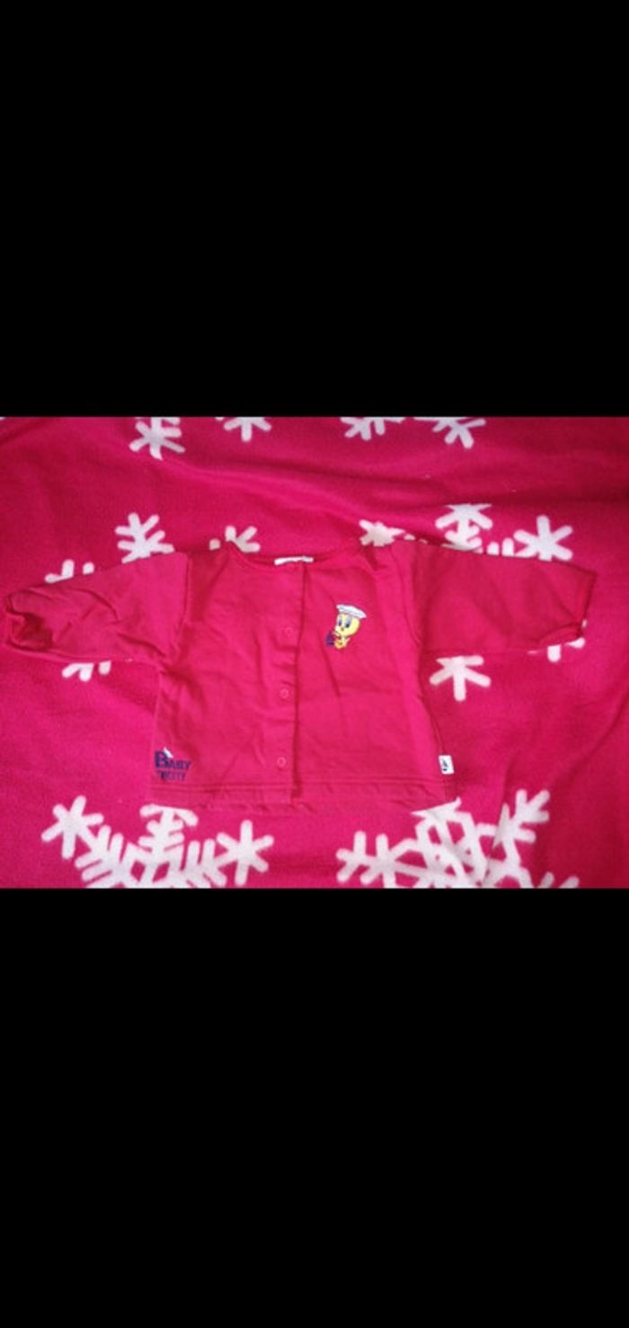 Gilet épais à boutons rouge 12 mois Looney Tunes neuf