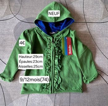 Gilet zippé NEUF pour fille 9 mois (74)