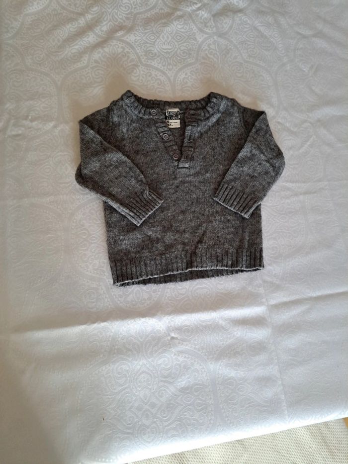 Pull col V gris 6 mois tape à l œil - photo numéro 2