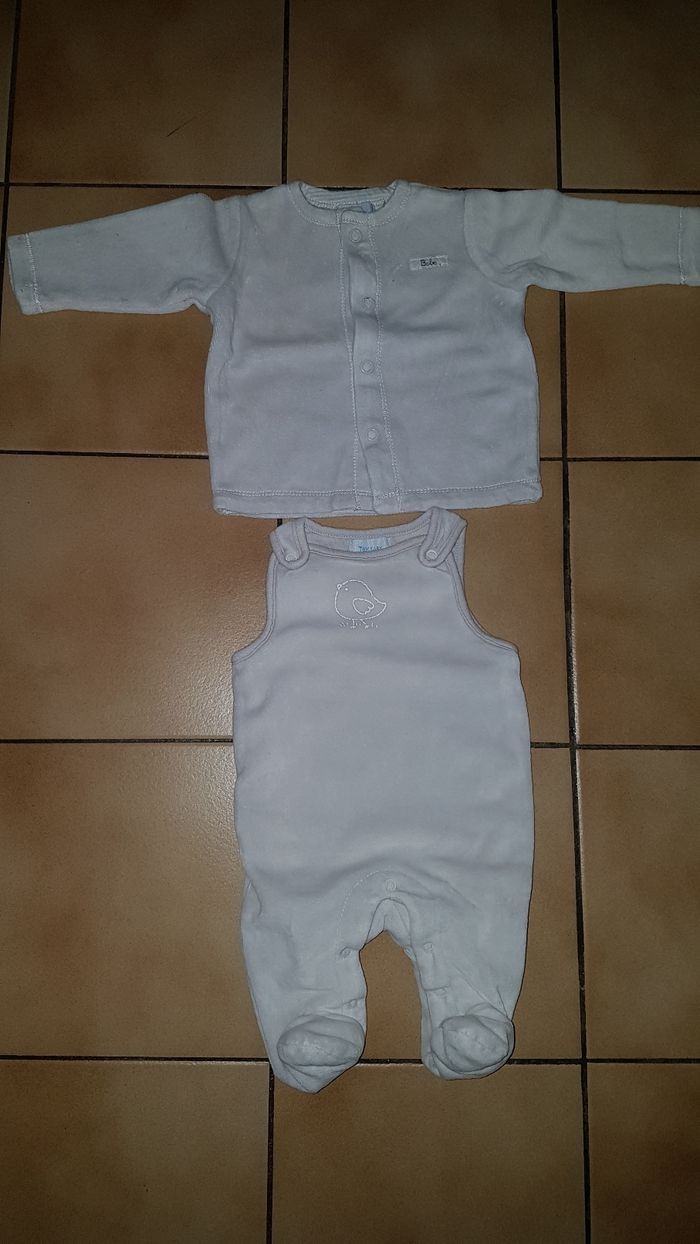 Salopette +Gilet en velour gris clair