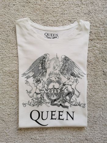 t shirt 100%coton blanc imprimé noir Queen neuf  femme taille S