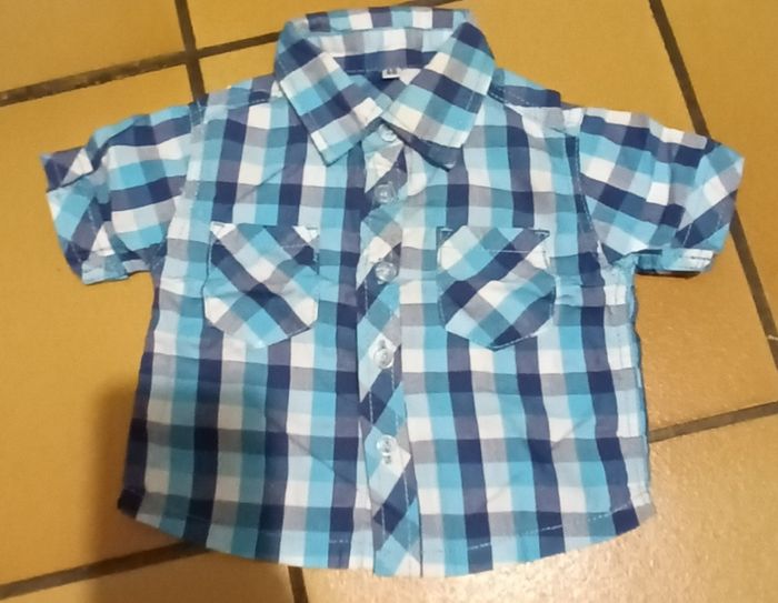 Chemise bleu turquoise à carreaux 6 mois neuve - photo numéro 2