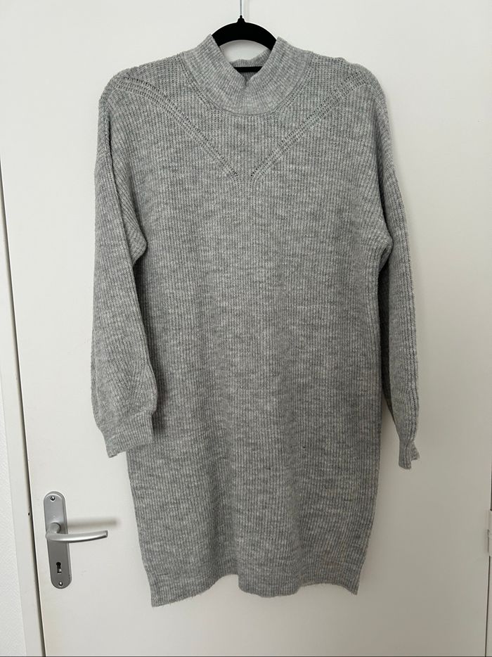 Robe pull maille gris col montant manches bouffantes Cache Cache L