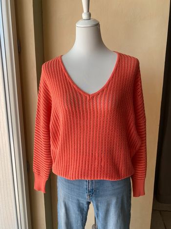 Pull V ajouré orange corail Morgan S