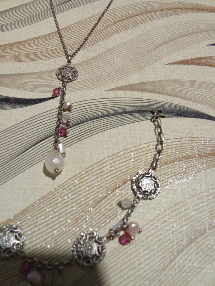 Ensemble collier bracelet boucle d'oreilles argent quartz et pierres - photo numéro 3