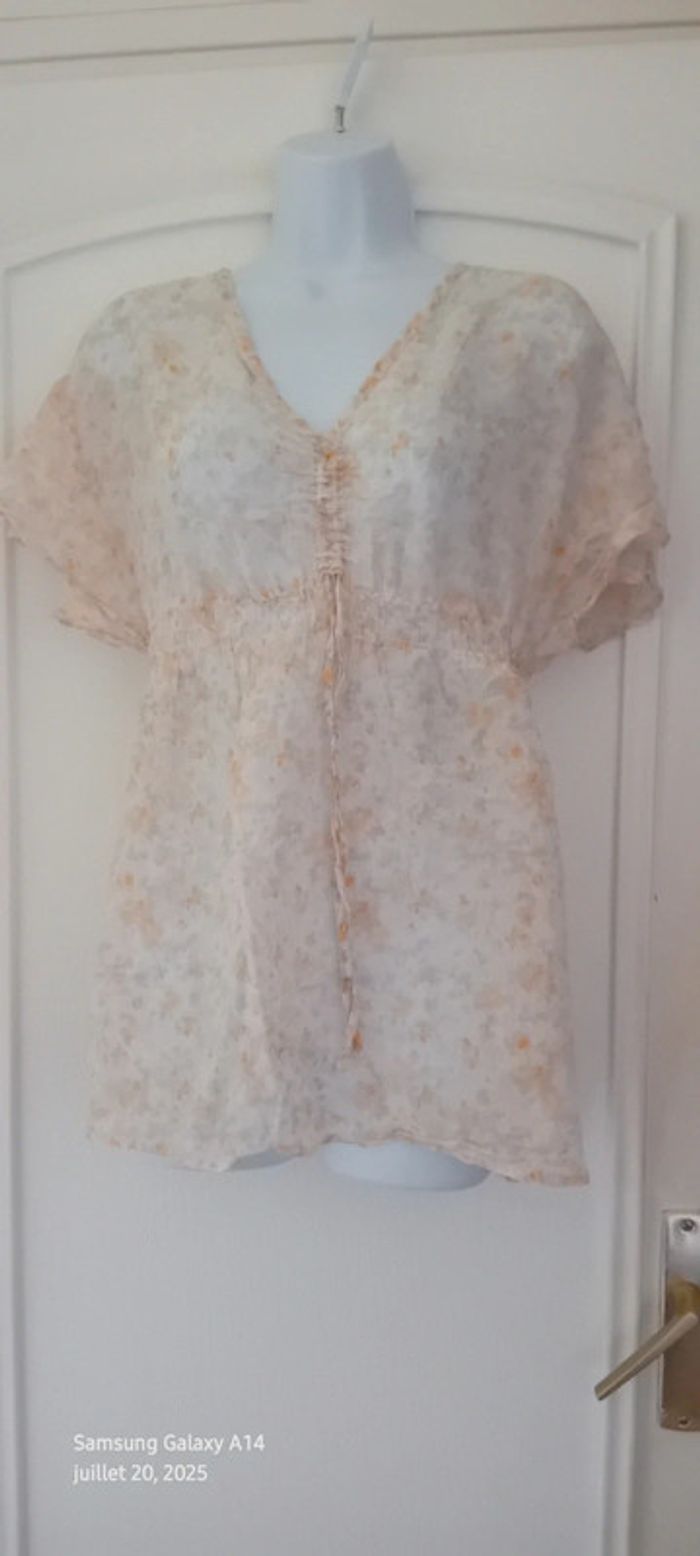 Blouse très légères manches courtes imprimé floral col V avec lien femme 40 esprit - photo numéro 9