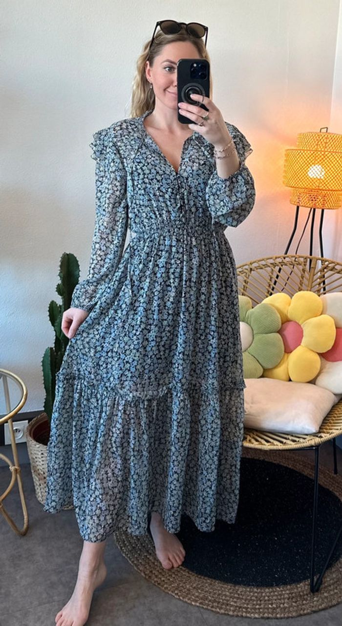 Robe longue bleu à motifs fleuris, modèle Renaza, taille 36 - Maje - photo numéro 4