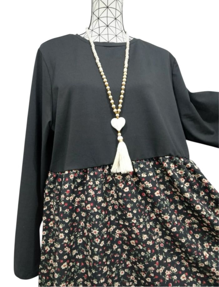 🌷 Robe chic patchwork floral noire grande taille T48 – automne/hiver🌷 - photo numéro 7