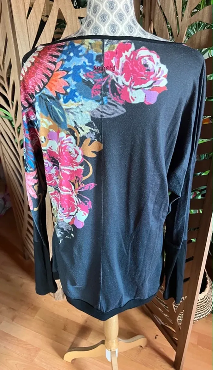 Blouse tunique SMASH fluide noir gris motif à fleurs coloré taille XL extensible - photo numéro 6