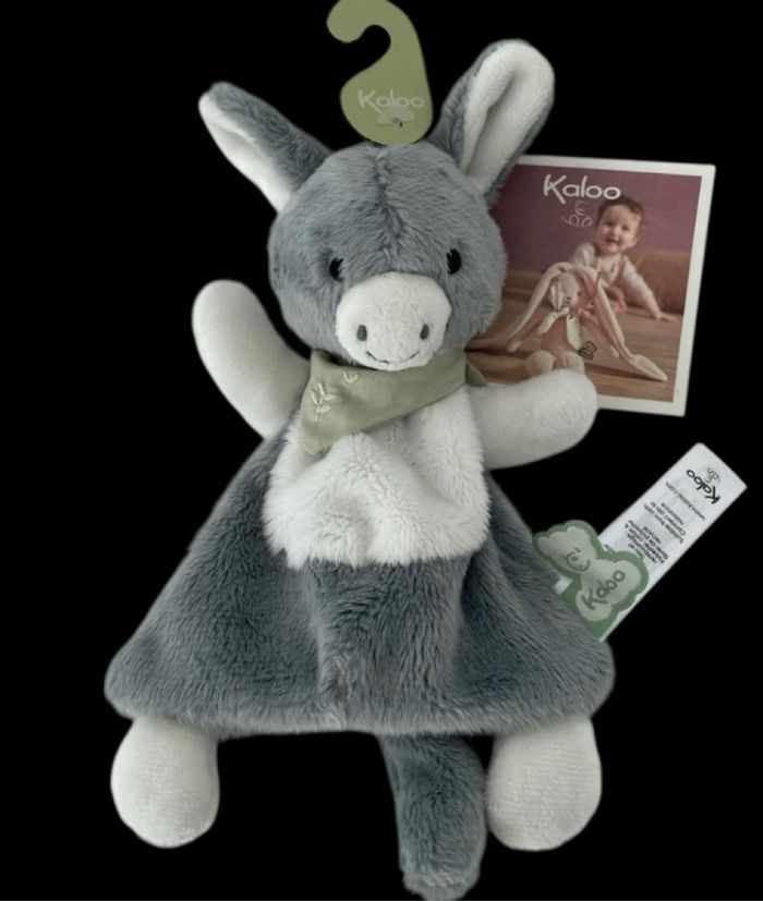 ❤️B4838 Doudou Plat Mouchoir Âne Gris Les Amis Kaloo Bandana Vert