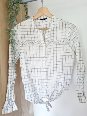 Chemisier à nouer, carreaux blanc