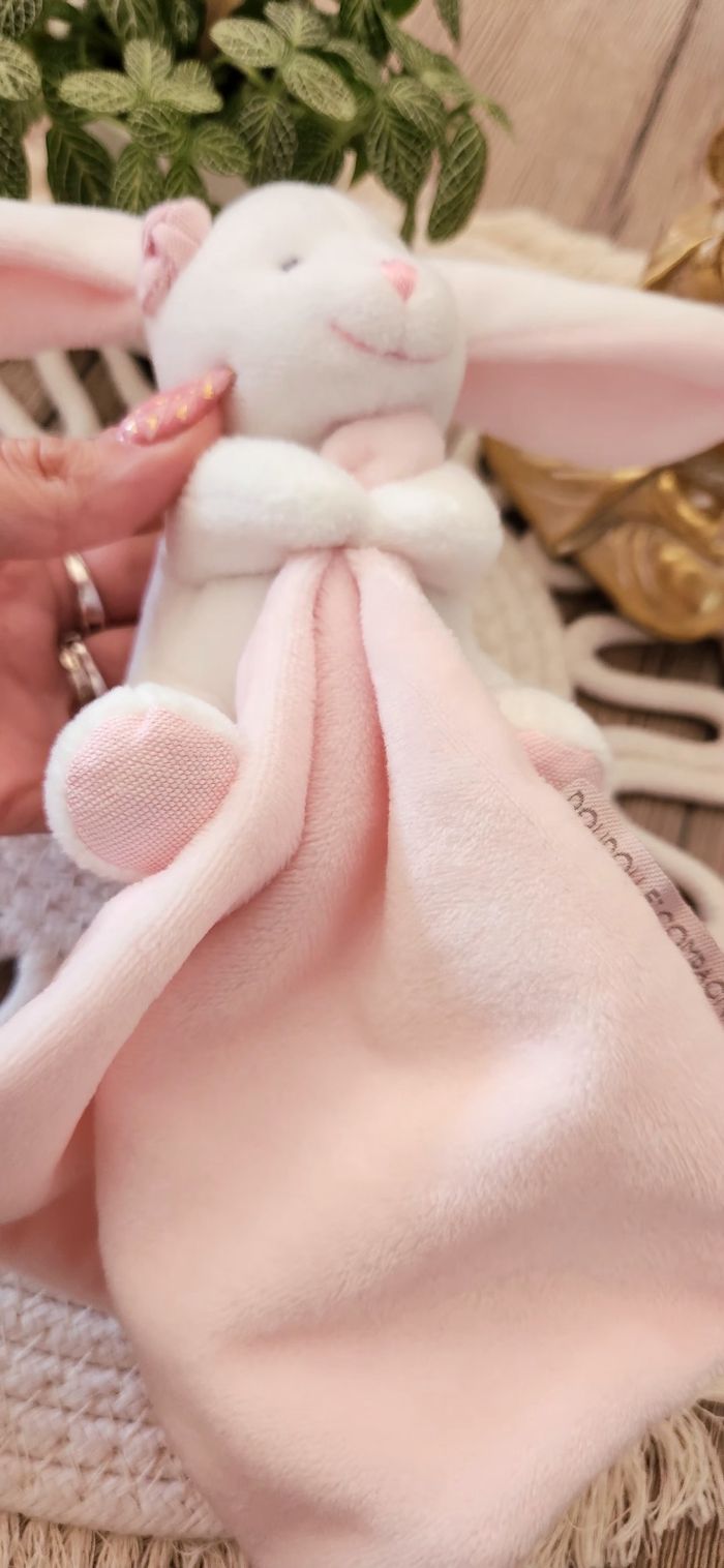 Doudou Lange Lapin Doudou & Compagnie rose blanc - photo numéro 10