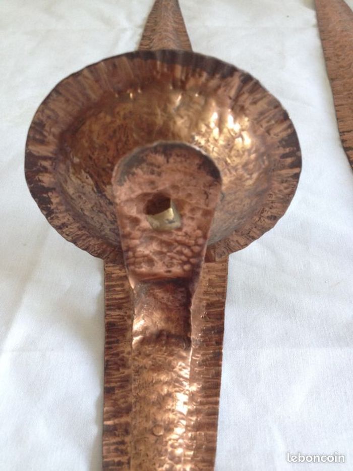 Ancienne paires applique cuivre martelé - photo numéro 10