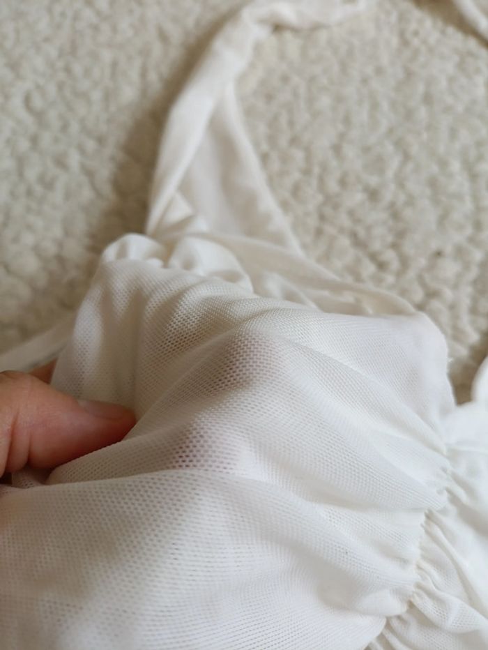 Haut dos nu blanc – effet drapé à nouer, style sexy vintage cute très doux - photo numéro 2