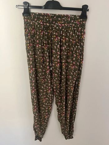 Pantalon kaki fleuri décontracté taille unique