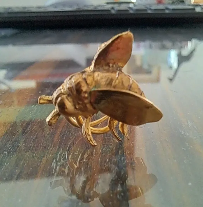 Broche ou pin's original et ancien en métal doré insecte - photo numéro 4