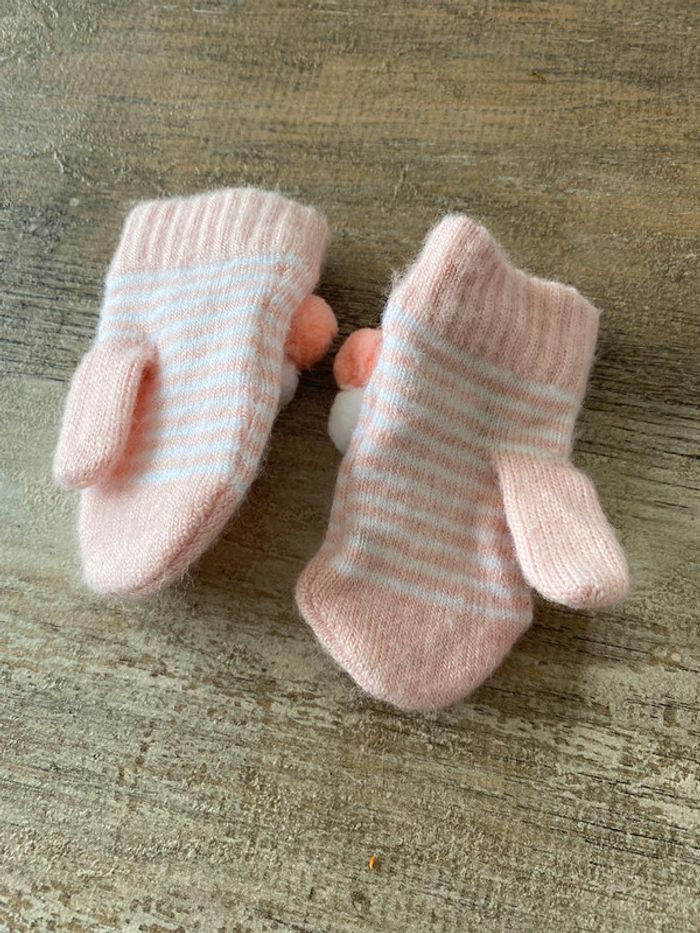 Ensemble 1 mois bébé fille veste manteau + pantalon + gants moufle - photo numéro 6