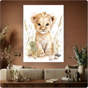 Affiche murale “Lionceau Mignon” illustration savane enfant déco A3 Sans cadre