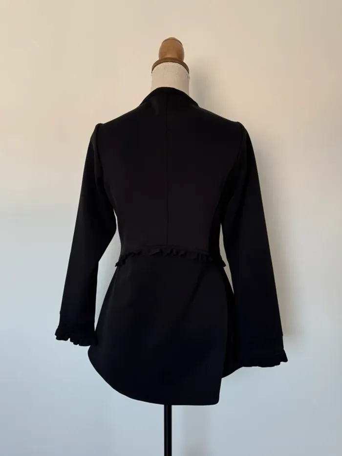 Haut manches noir femme volant cardigan zip blazer tailleur M blouse t-shirt - photo numéro 3