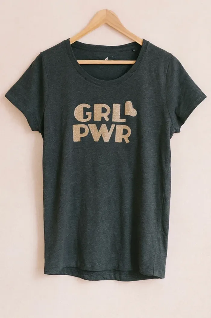 T-shirt gris foncé Energetics motif doré GRL PWR avec cœur