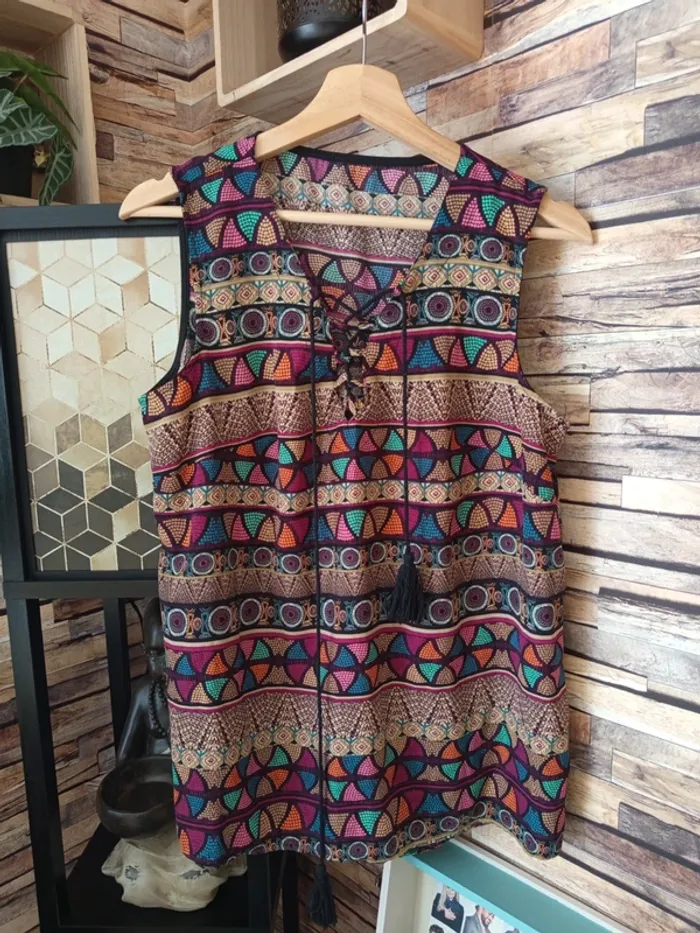 Débardeur long motif multicolore ethnique