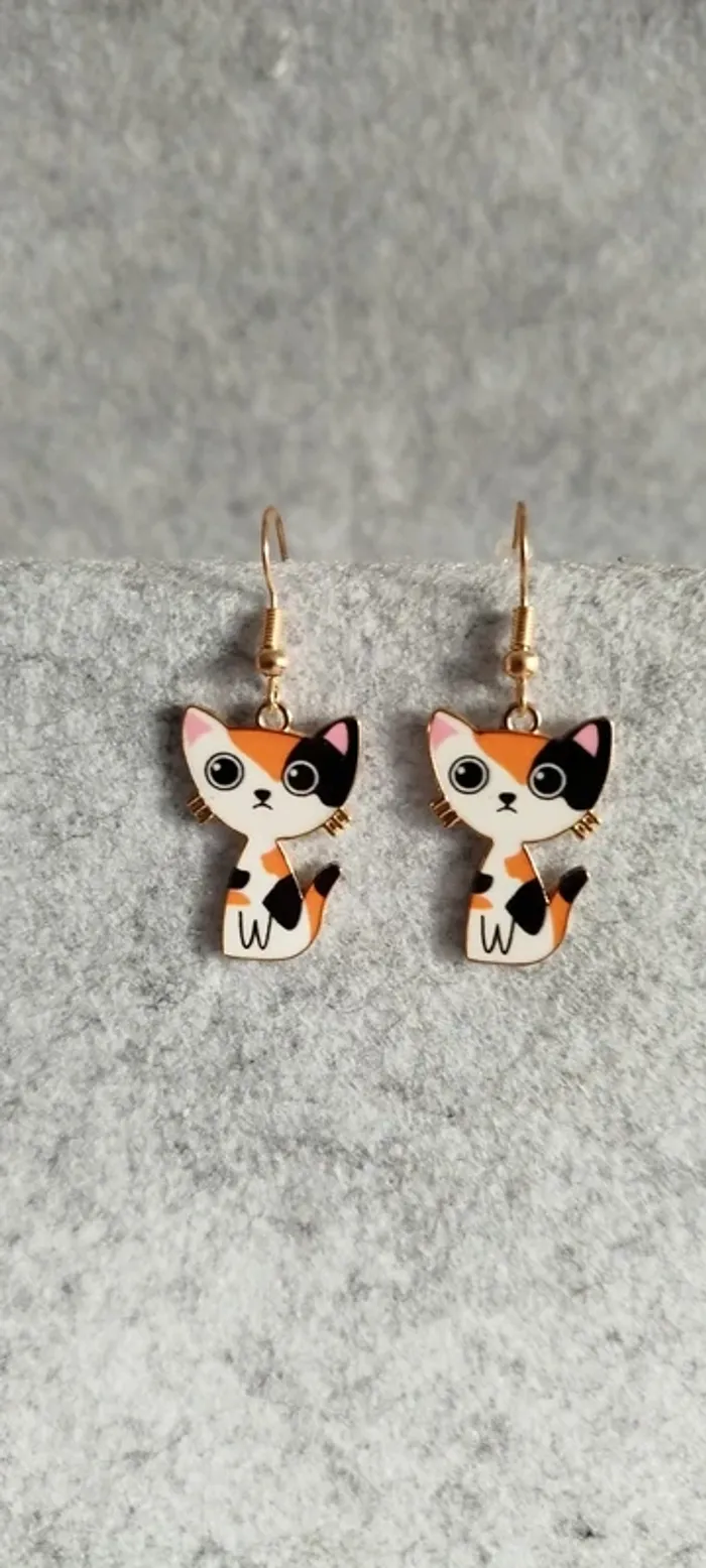 🍄 Boucles d’oreilles ▪ chat écaille de tortue métal doré