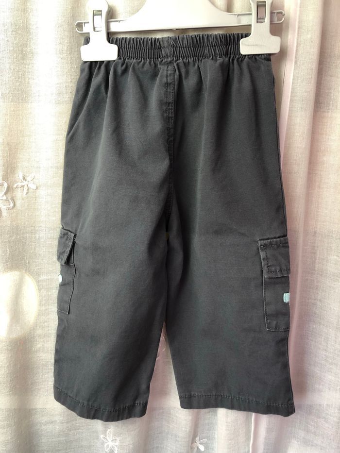 Pantalon cargo en toile gris et turquoise 18 mois - photo numéro 3