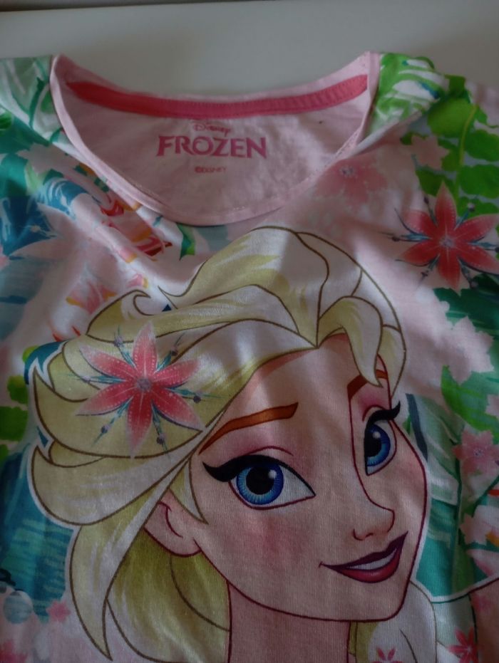 Tee-shirt sans manches, 8 ans,coton rose clair et multicolore. Disney Elsa Reine des neiges. Parfait état - photo numéro 4