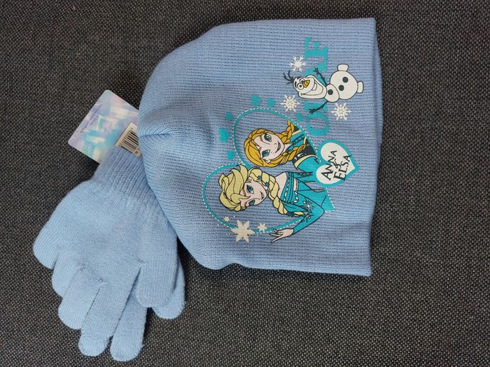 beau ensemble bonnet gants la reine des neiges bleu 54
