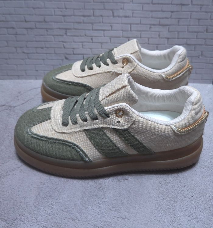 Baskets en toile Kaki et Beige - Style Rétro - Neuves - Taille 39 - photo numéro 2