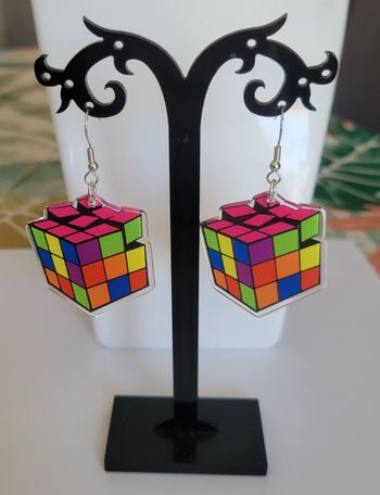 BOUCLES D'OREILLES RUBIK'S CUBE ! NEUF !