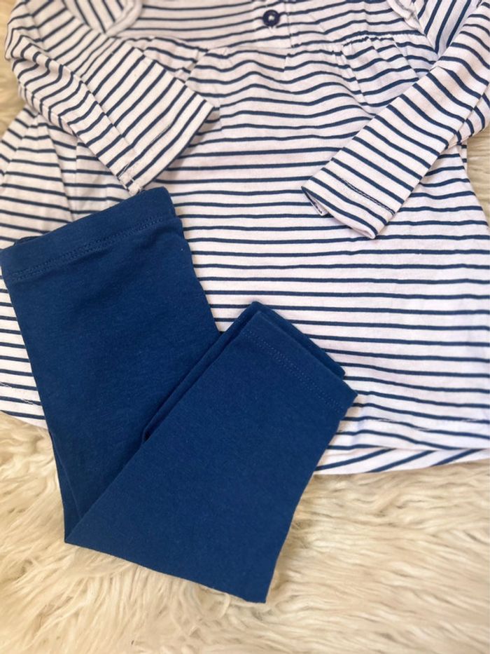 Fille 👧🏻 Ensemble tunique marinière marine/blanc + legging bleu - kimbaloo 6 mois - photo numéro 2